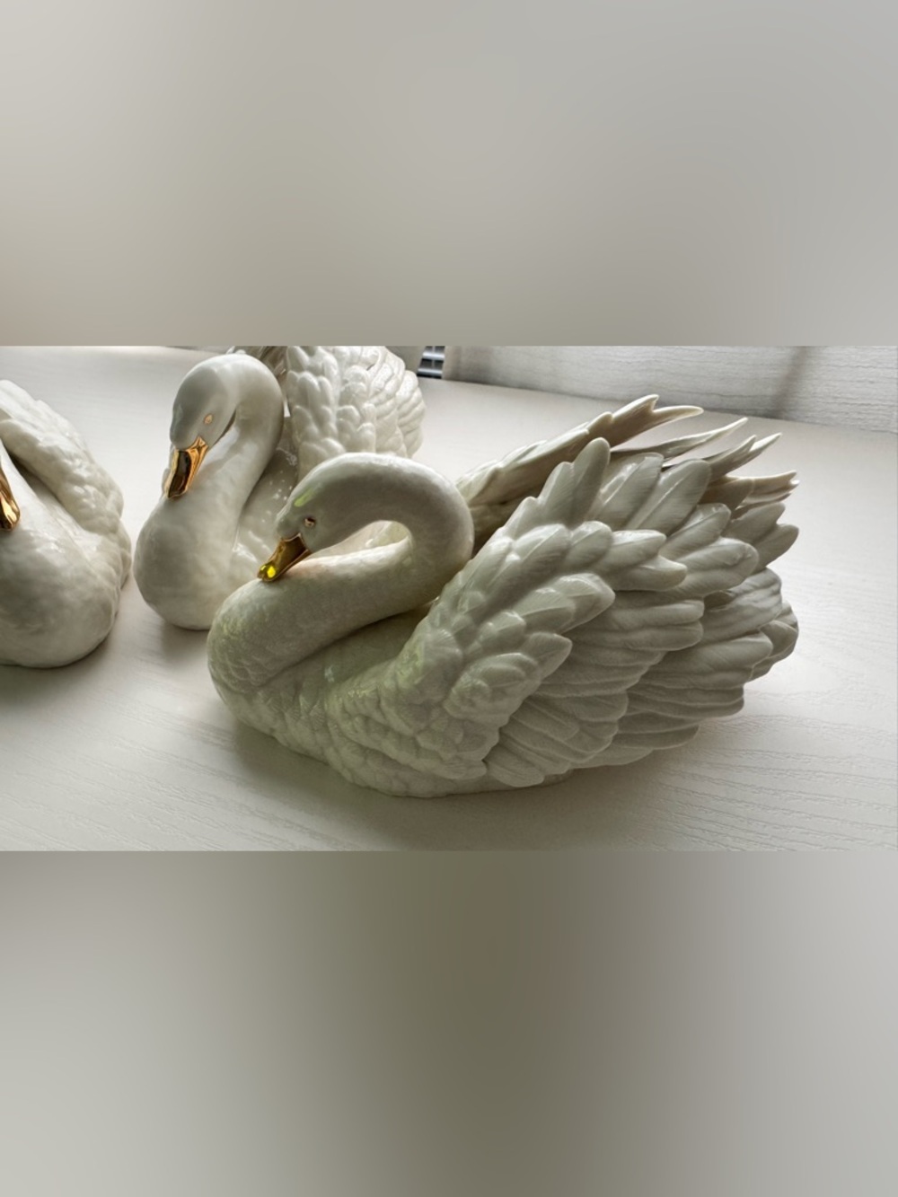 Lenox White Porcelain Swan Pair with Gold Beaks